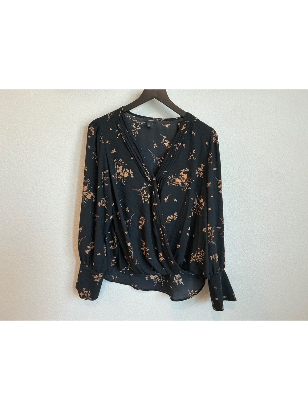Halogen Black Floral Print Long Sleeve Blouse Size L